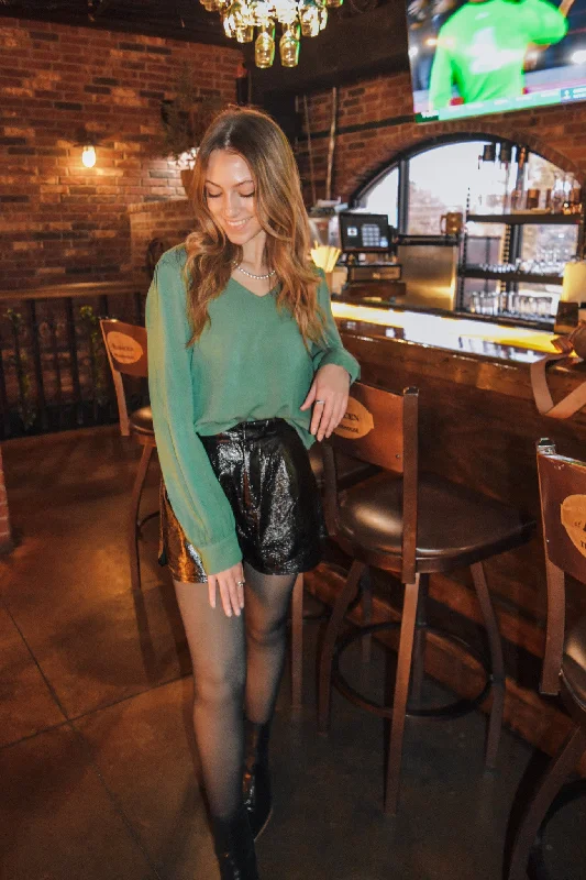 Forever Changing Green Blouse Delicate Bow Blouse