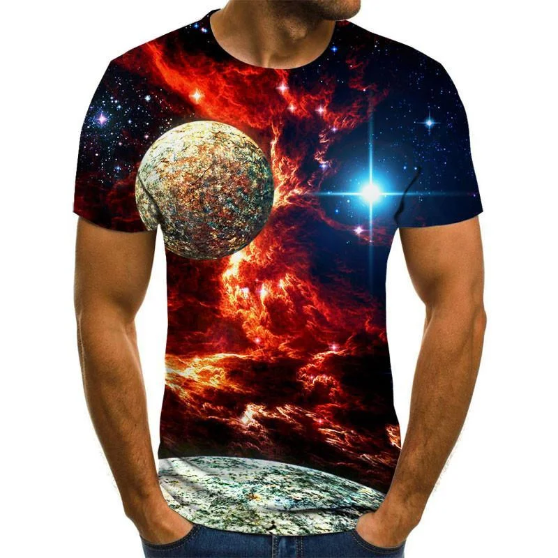 New Starry Sky 3d Printed t shirt Men Summer Casual Man's T-shirt Tops Tees Funny tshirt Streetwear Male size XXS-6X-- Knit Fabric Woven Fabric Fleece Fabric