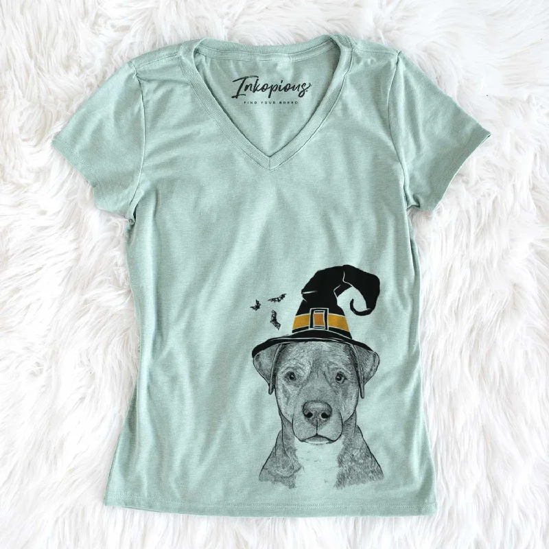 Witch TedE the Mixed Breed - Women's V-neck Shirt-- Mesh Fabric Canvas Fabric Denim Fabric