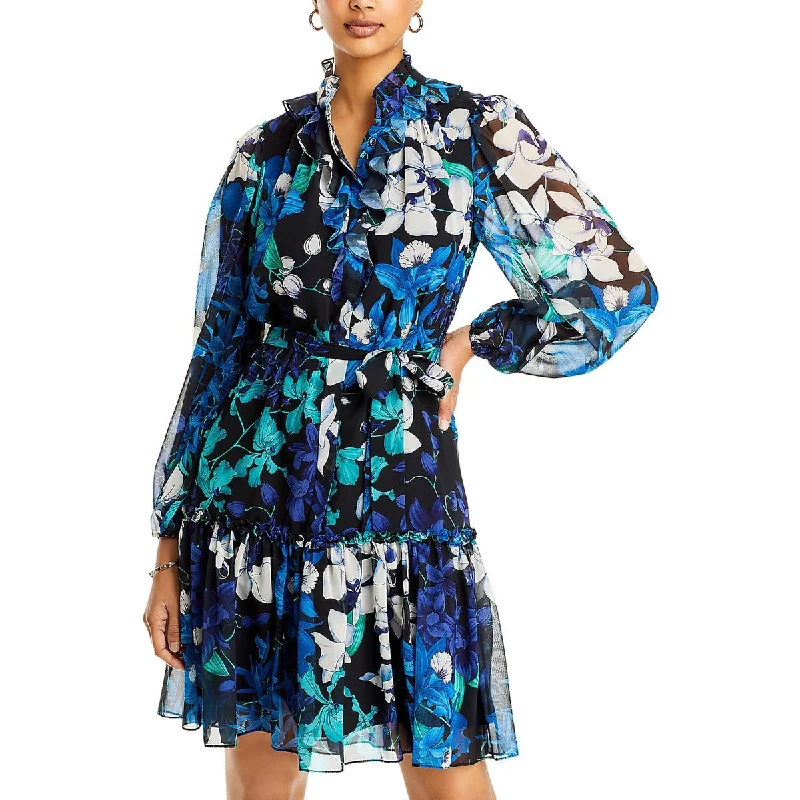 Paisley Womens Floral Print Ruffled Mini Dress Cozy Satin Mini Dress