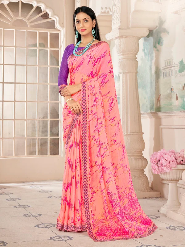 Women's Chiffon Purple Embellished Designer Saree With Blouse Piece Ruffled Neck Blouse Women's Chiffon Purple Embellished Designer Saree With Blouse Piece Ruffled Neck Blouse