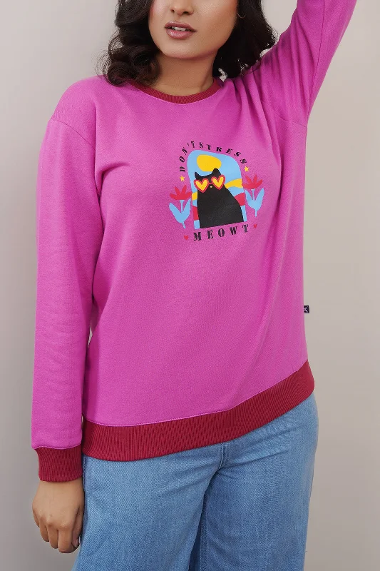 Women Don't Stress Printed Sweat Shirt-- Welt Pockets Slit Pockets