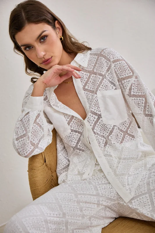 Kiran White Lace Shirt-- Front Pockets Side Pockets Patch Pockets