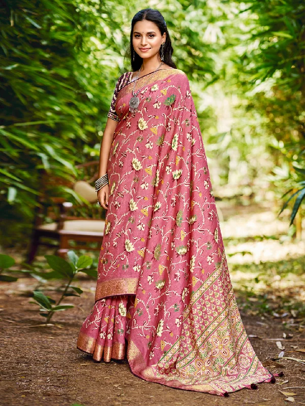 Women's Soft Silk Magenta Woven Design Designer Saree With Blouse Piece Backless Summer Blouse