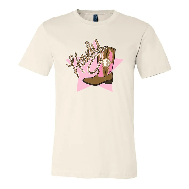 Monogrammed 'Howdy Cowgirl' Premium T-Shirt-- Iron Safe Non-Iron Wrinkle Free