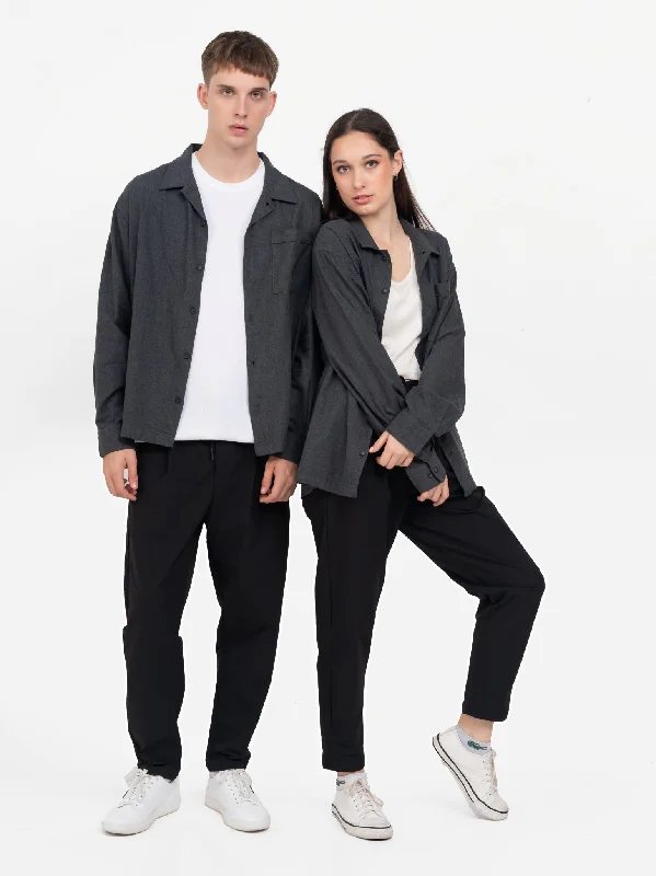 DEEDAT Long Sleeve Plain Casual Shirt - Gray-- Real Fur Shearling Chenille