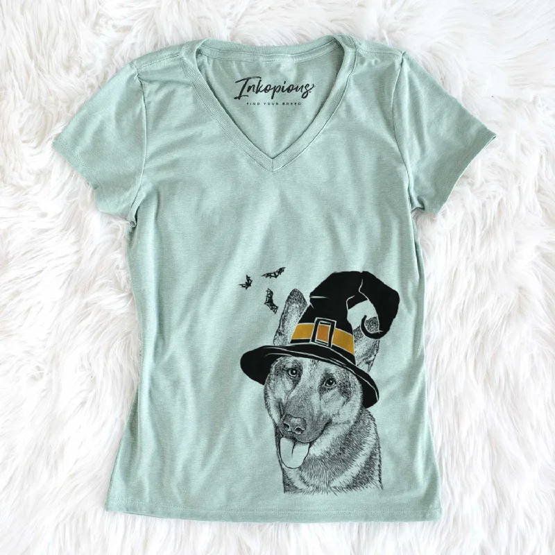 Witch Whitaker the German Shepherd - Women's V-neck Shirt-- Elegant Classic Vintage