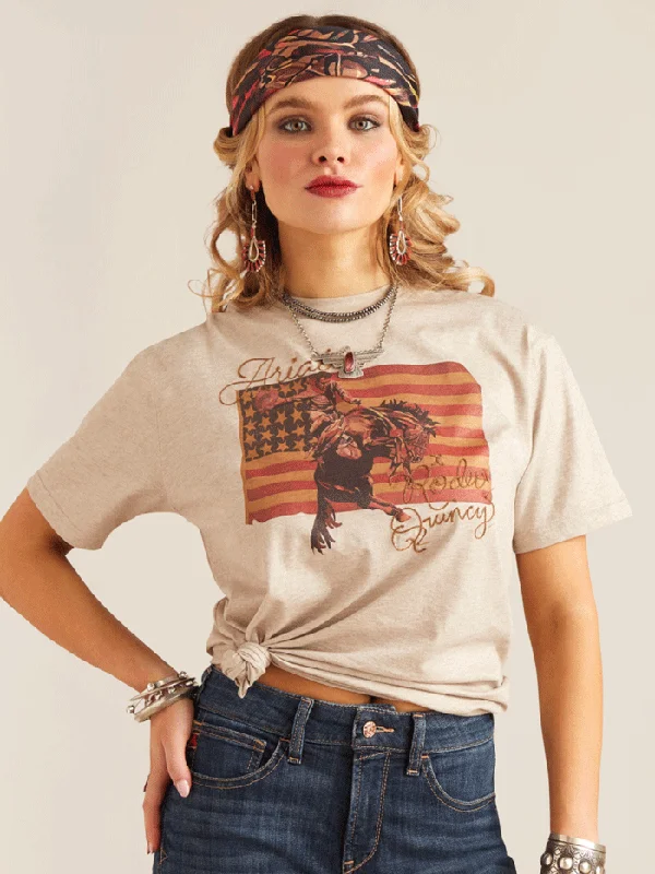 Ariat 10048669 Womens Flag Rodeo Quincy T-Shirt Gold Tan-- Elegant Classic Vintage