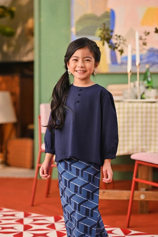 The Capai Princess Blouse - Navy Blue Floral Chiffon Blouse