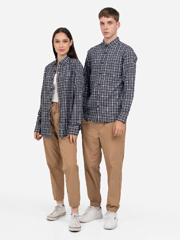 DEEDAT WILD WEST Long Sleeve Casual Shirt - Gray-- Solid Print Embellished