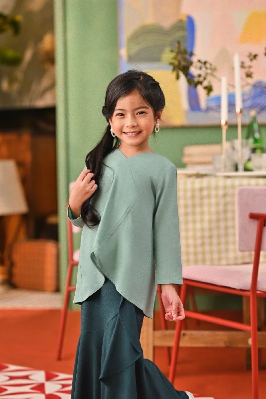 The Capai Caya Blouse - Vegan Green Satin Drape Blouse