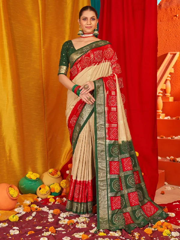 Women's Tussar Silk Green Woven Design Designer Saree With Blouse Piece Feminine Tie Blouse
