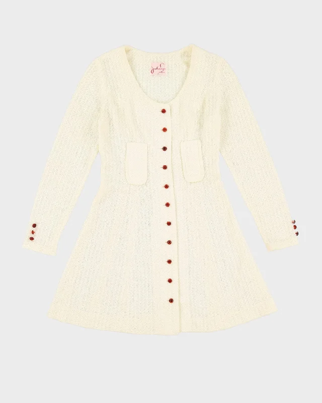 Vintage 1990s Cream Netting Mini Dress - XS Trendy Tie-Dye Mini Dress