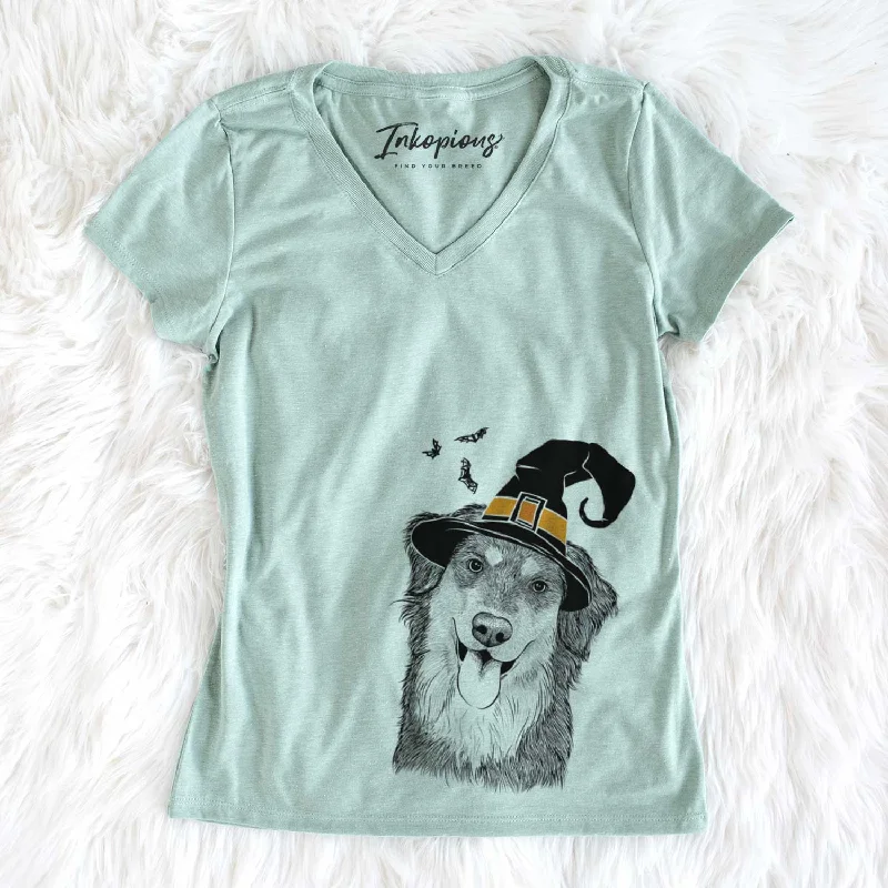 Witch Brodie the Golden Aussie - Women's V-neck Shirt-- Satin Blend Silk Blend Wool Blend