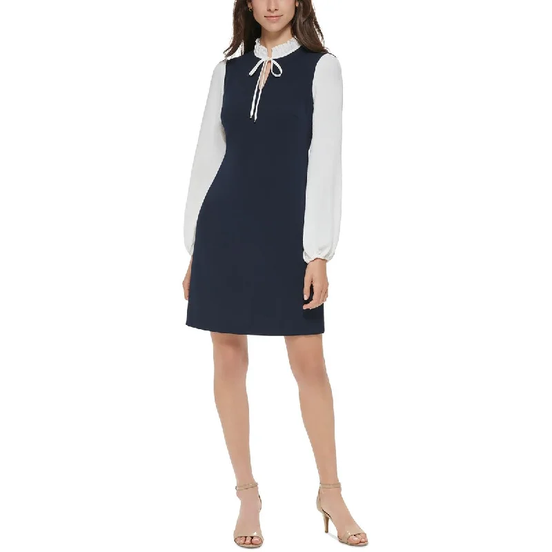 Womens Tie-Neck Polyester Mini Dress Stylish Floral Print Mini Dress