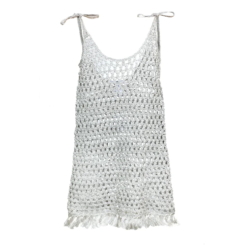 Marysia Crochet Mini Dress Silver Chic Tropical Mini Dress