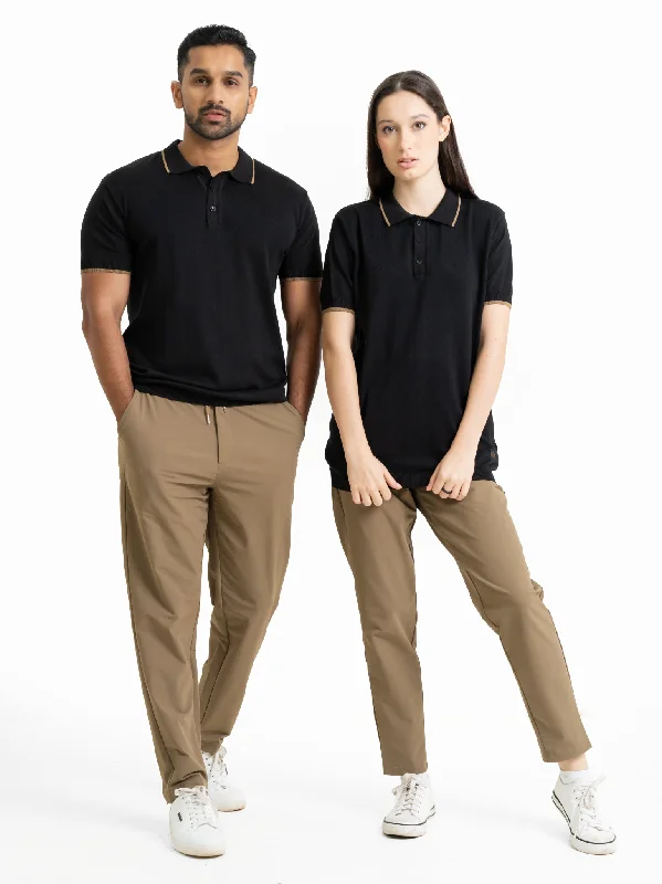 DEEDAT PORTOFINO  Polo Tee Shirt - Black-- Mesh Blend Leather Blend Suede Blend