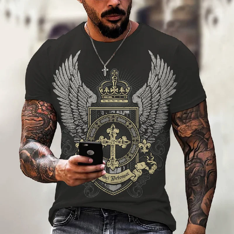 3D Digital Printing Casual Short-Sleeved T-Shirt-- Polka Dot Checkered Tartan