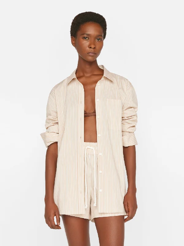 The Oversized Shirt -- Sand Multi-- Striped Floral Plaid