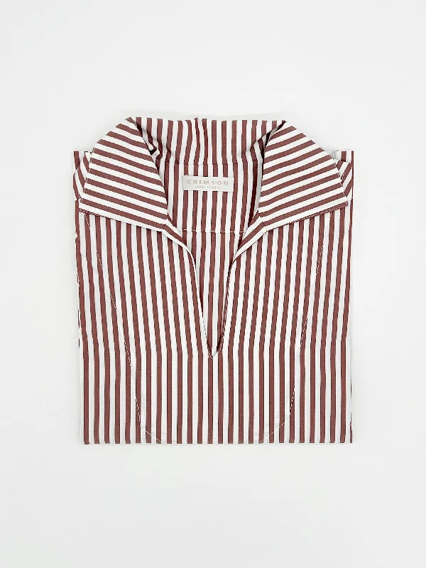 THE COTTON CAPRI SHIRT | BROWN STRIPES-- Nylon Fabric Polyester Fabric Spandex Fabric