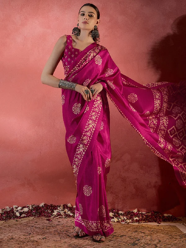 Women's Cotton Blend Pink Printed Designer Saree With Blouse Piece Feminine Pastel Blouse