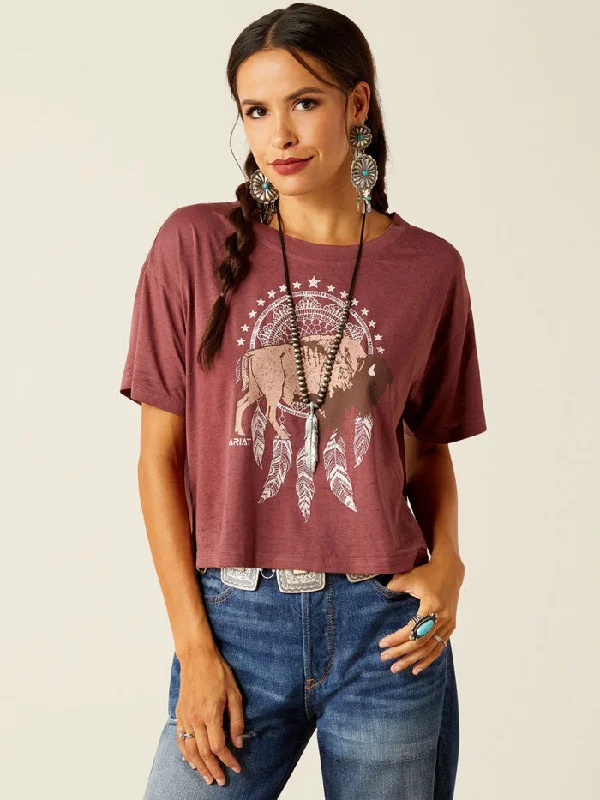Ariat 10051310 Womens Buffalo Territory T-Shirt Wild Ginger Burgundy-- Cashmere Blend Cotton Blend Poly Blend