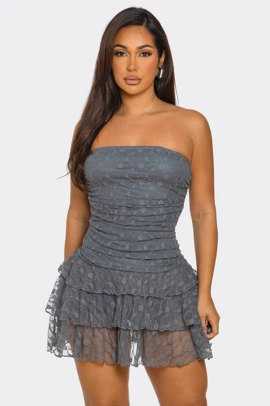 Lillian’s Lace Tube Mini Dress Stylish Floral Print Mini Dress