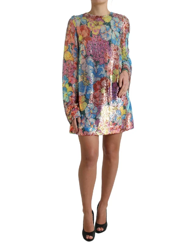 Dolce & Gabbana  Multicolor Floral Sequin Mini Dress Comfortable Boho Mini Dress
