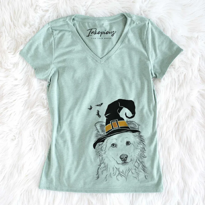 Witch Bonsai the Mixed Breed - Women's V-neck Shirt-- Sequined Glittery Shiny