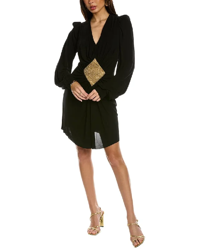 Balmain Short V-Neck Gathered Jersey Mini Dress Fashionable Summer Mini Dress