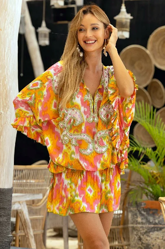 Printed Mini Dress in Pink/Orange Cozy Sweater Mini Dress