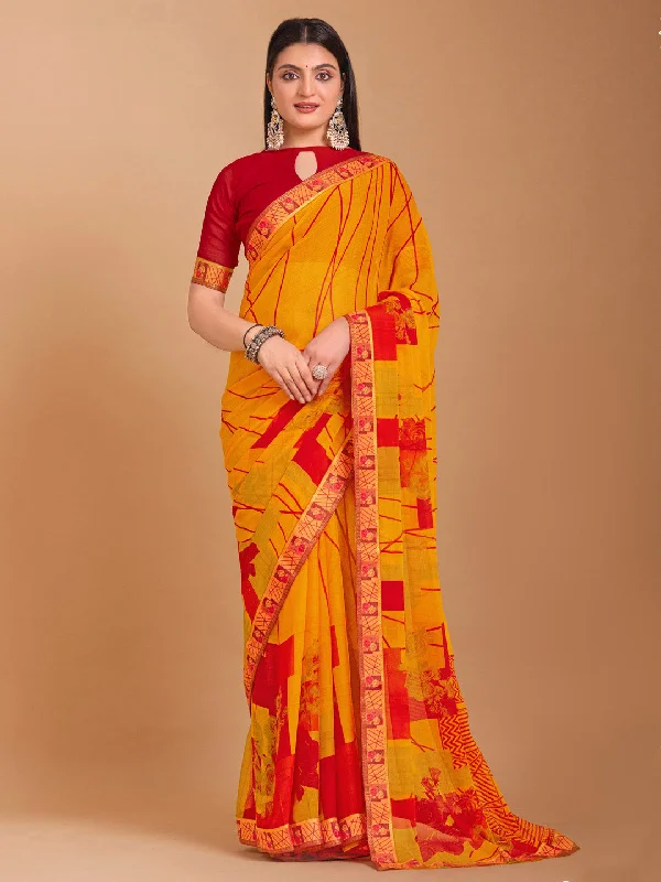 Women's Chiffon Red Embellished Designer Saree With Blouse Piece Elegant Lace Blouse Women's Chiffon Red Embellished Designer Saree With Blouse Piece Elegant Lace Blouse