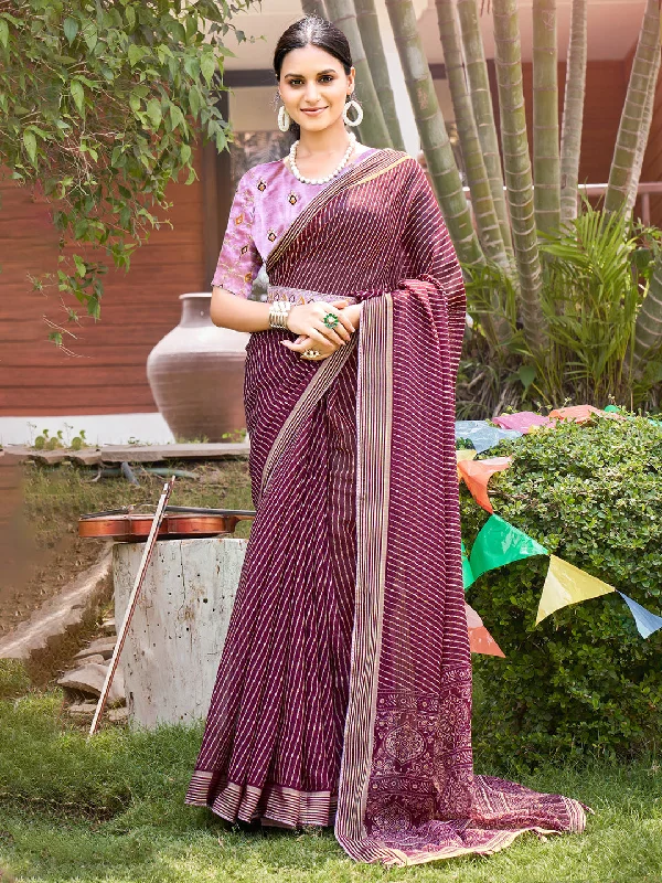 Women's Chiffon Pink Embellished Designer Saree With Blouse Piece Lightweight Linen Blouse