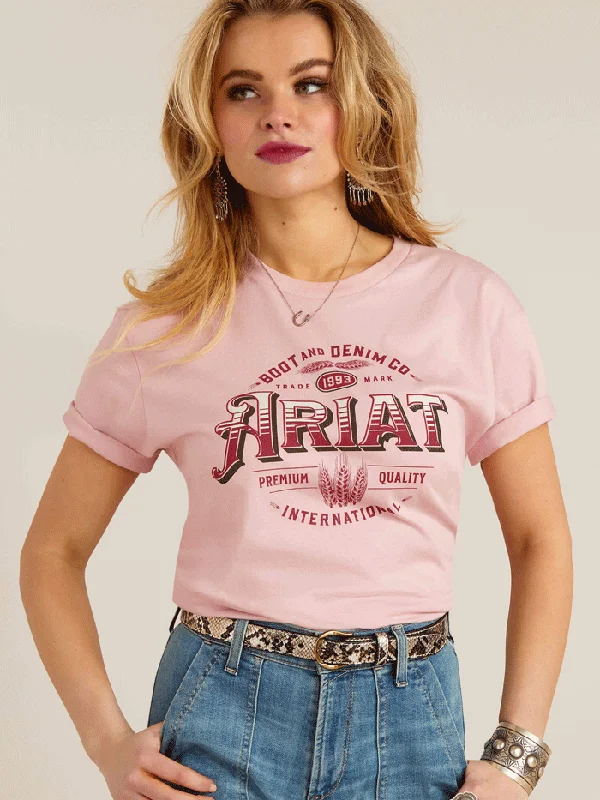 Ariat 10047605 Womens Western Wheat T-Shirt Dusty Pink-- Print Jacquard Patchwork