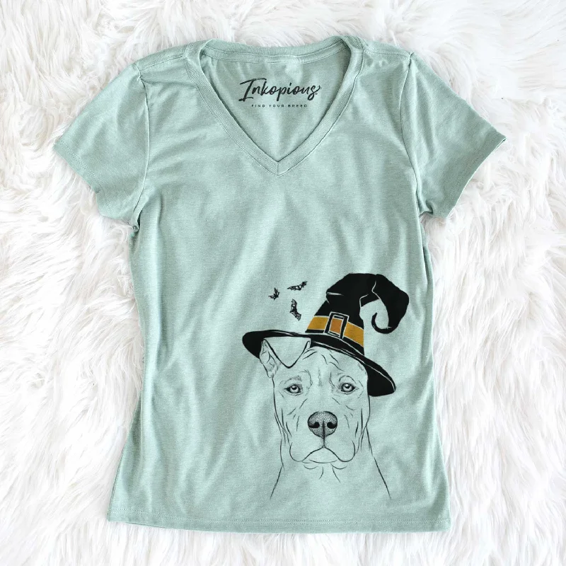 Witch Sweet Finn the Mixed Breed - Women's V-neck Shirt-- Mesh Blend Leather Blend Suede Blend