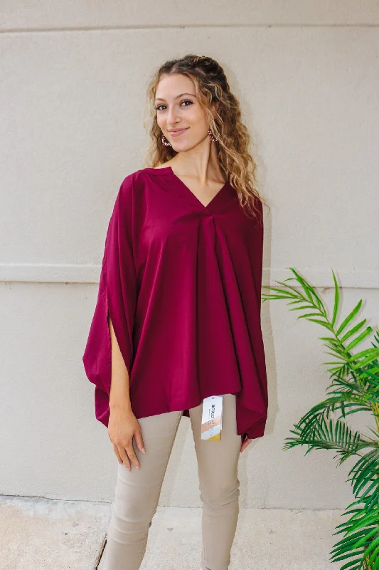 No Time For Breaks Wine Blouse Elegant Embroidery Blouse