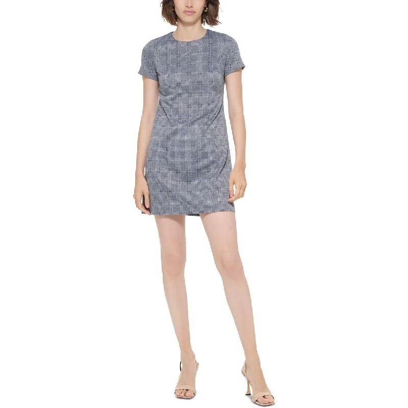 Petites Womens Ponte Short Mini Dress Classic Solid Mini Dress