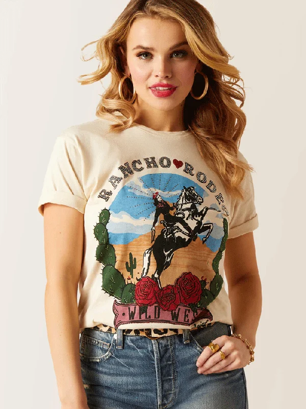 Ariat 10047246 Womens Rancho Rodeo T-Shirt Summer Sand-- Chenille Brocade Lace