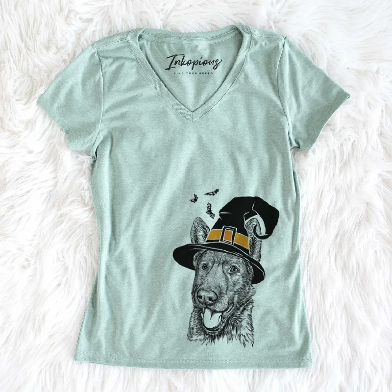 Witch Tena the German Shepherd - Women's V-neck Shirt-- Modern Contemporary Chic