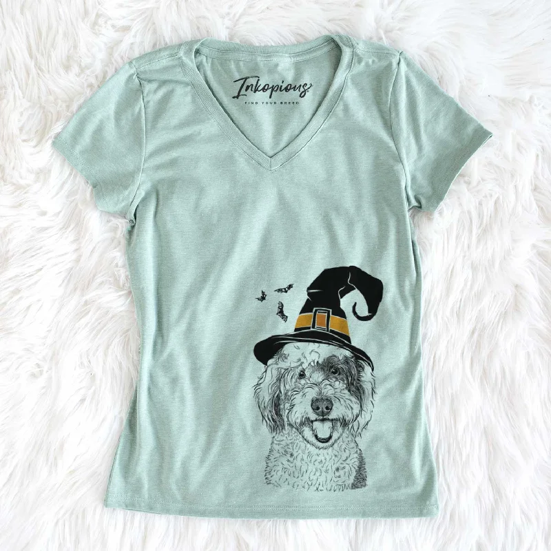 Witch Sherlock the Sheepadoodle - Women's V-neck Shirt-- Casual Formal Business