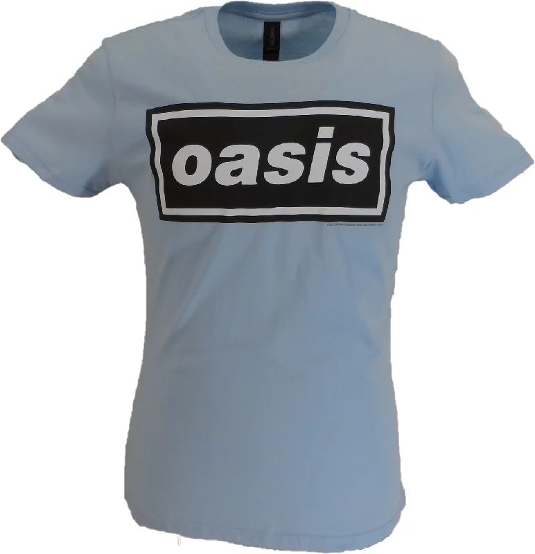 Ladies Blue Official Oasis Decca Logo T Shirt-- Rayon Velvet Corduroy