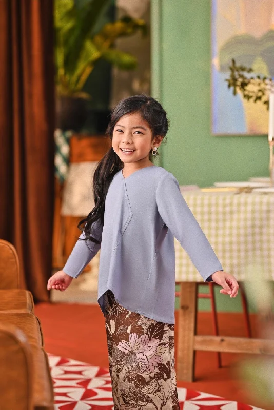 The Capai Caya Blouse - Light Pigeon Blue Frilled Cuff Blouse