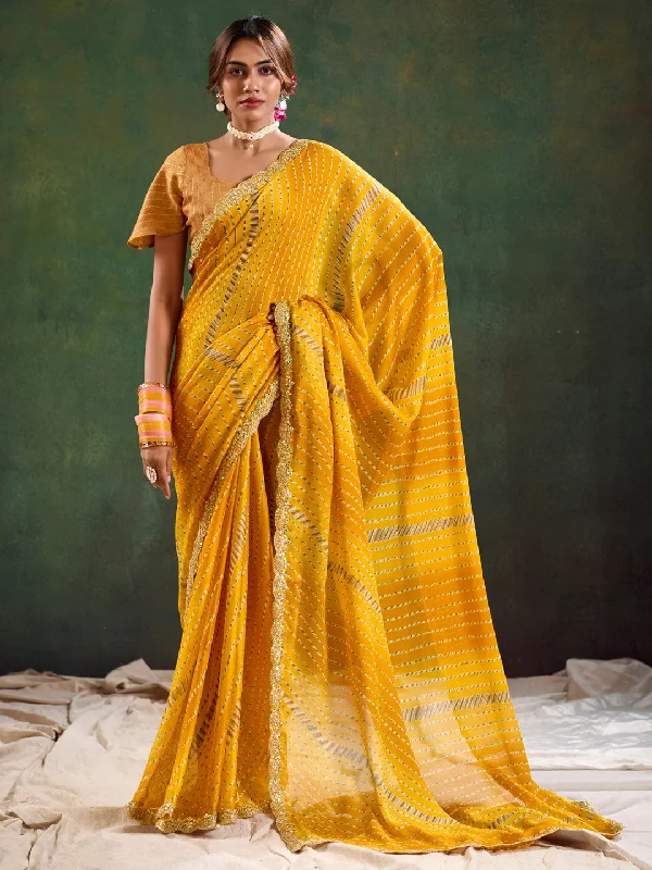 Women's Pure Chiffon Beige Embellished Designer Saree With Blouse Piece Peter Pan Collar Blouse