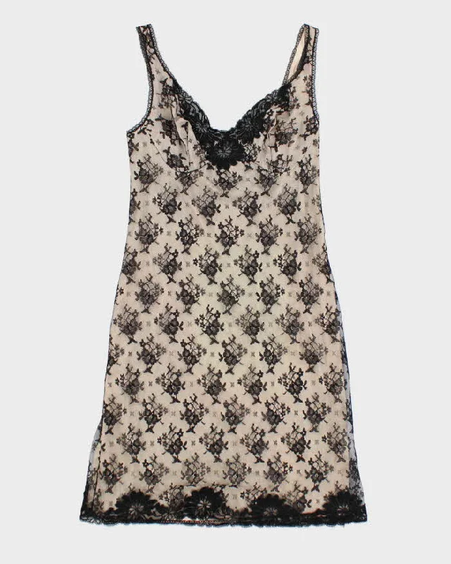 Vintage 90s Lace Mini Dress - S Elegant Satin Lace Mini Dress