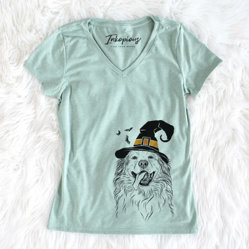 Witch Shooter the Golden Retriever - Women's V-neck Shirt-- Ribbed T-Shirt High Neck Heavyweight Witch Shooter the Golden Retriever - Women's V-neck Shirt-- Ribbed T-Shirt High Neck Heavyweight