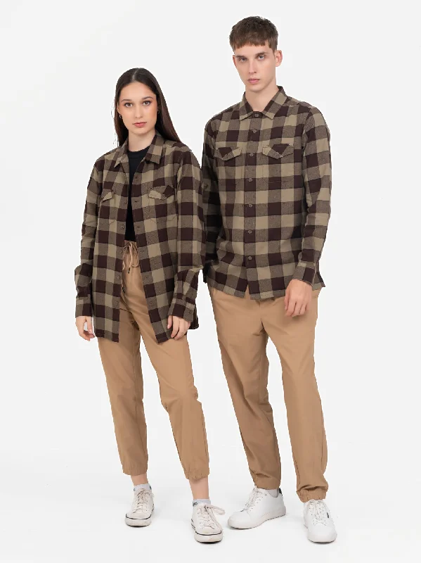 DEEDAT WILD WEST Long Sleeve Casual Shirt - Khaki-- Satin Fabric Silk Fabric Chiffon Fabric