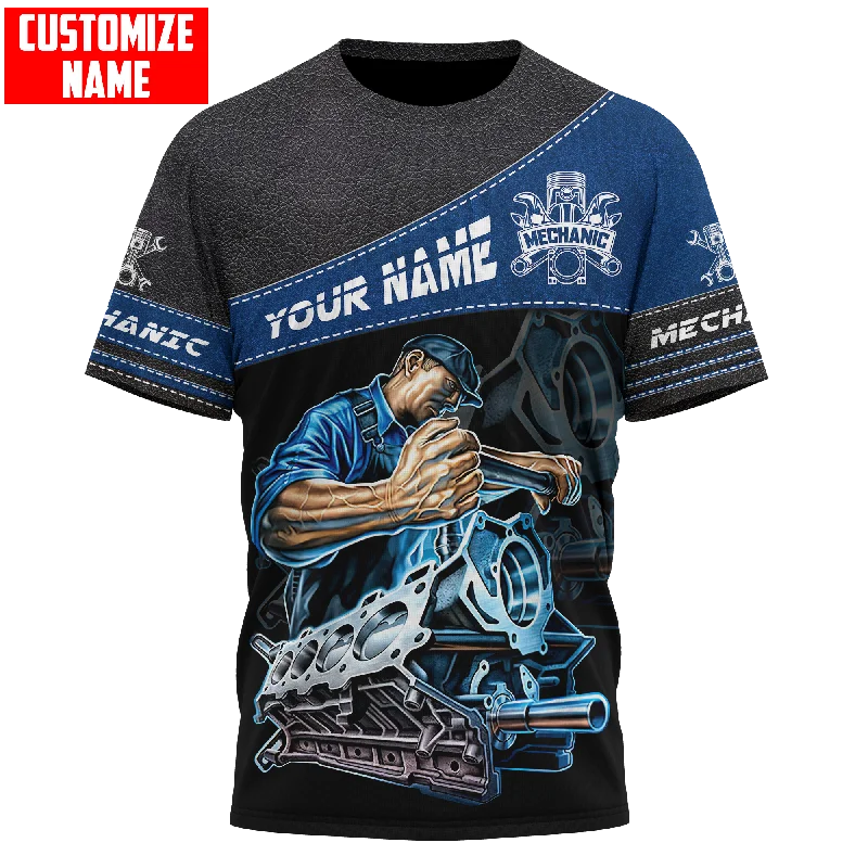 summer Fashion mens t shirt Personalized Name Mechanic 3D All over Printed Unisex Tshirt street Casual sports T-shirt DW47-- Notch Collar Peter Pan Collar Cowl Neck