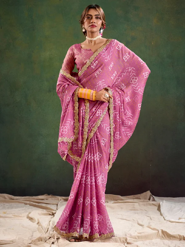 Women's Pure Chiffon Mauve Embellished Designer Saree With Blouse Piece Office-Ready Blouse