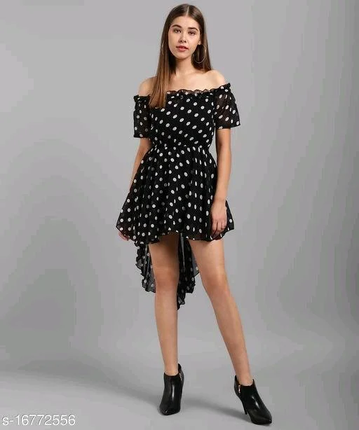 Designer Mart Women's Polkadot Mini Dress Fashionable Mini Dress with Frills