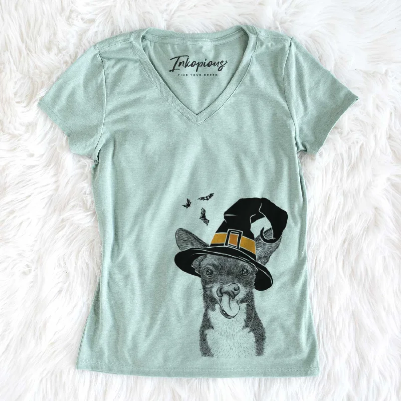 Witch Sprout the Chihuahua Mix - Women's V-neck Shirt-- Thin T-Shirt Open Front Quick Dry